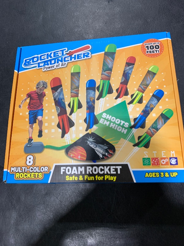 Photo 1 of Otoseth Toys Rocket Launcher for Kids - Launch up to 100 Ft, 8 Multi-Color Foam Rockets & Adjustable Launch Stand, Kids Outdoor Toys, Birthday Toys for Kids Boys Girls Age 3+ Years Old