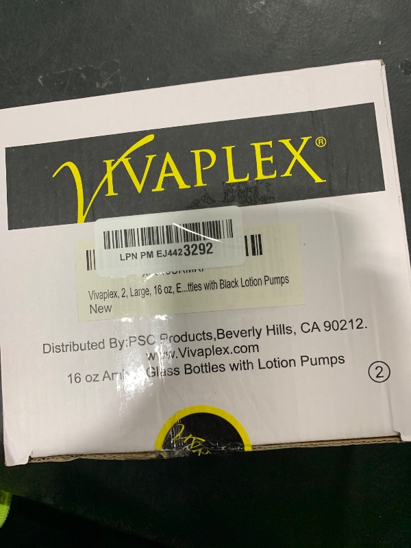 Photo 1 of Vivaplex, 2, Large, 16 oz, Empty, Amber Glass Bottles with Black Lotion Pumps