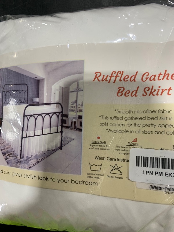 Photo 1 of Ruffled Bed Skirt with Split Corners-Dust Ruffle - 24" Drop 100% Microfiber Soft,Sheen & Luxurious Look - Bed Skirts (White -Twin)