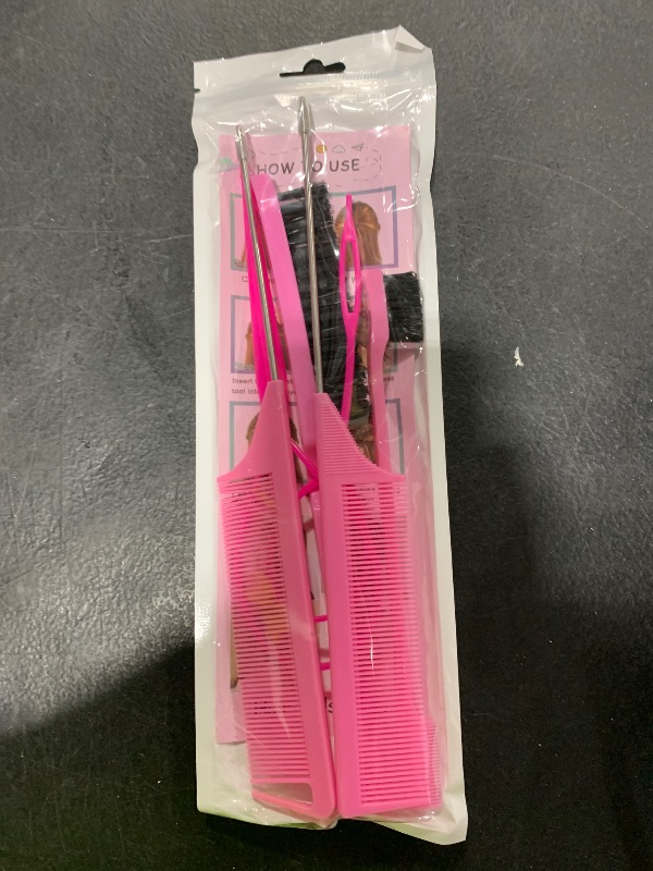 Photo 1 of Aigee 8Pcs Hair Styling Combs Set Include 4Pcs Topsy Hair Tail Tools 2 Styles of Rat Tail Comb,1Pcs Bristle Teasing Slick Back hair Brush,1Pcs Edge Control Brush,Eyebrow Brush for Woman Girl Pink