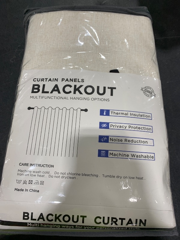 Photo 1 of 100% Blackout Shield Linen Blackout Curtains for Bedroom 84 Inches Long, Back Tab/Rod Pocket Living Room Drapes, Thermal Insulated Blackout Curtains 2 Panels Set, 50" W x 84" L, Cream