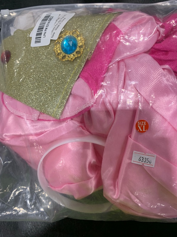 Photo 1 of Princess Peach Costume Adult Women Themed Party Fancy Dress Up Short Puff Sleeve Long Dress + Gloves + Crown 3Pcs Fairy Outfit Halloween Christmas Carnival Cosplay Pink XL