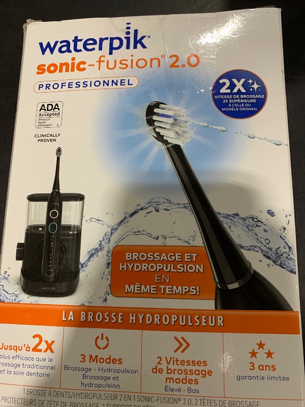 Photo 1 of Waterpik Sonic-Fusion 2.0 Professional Flossing Electric Toothbrush with Water Flosser Combo In One, Black SF-04, Packaging May Vary