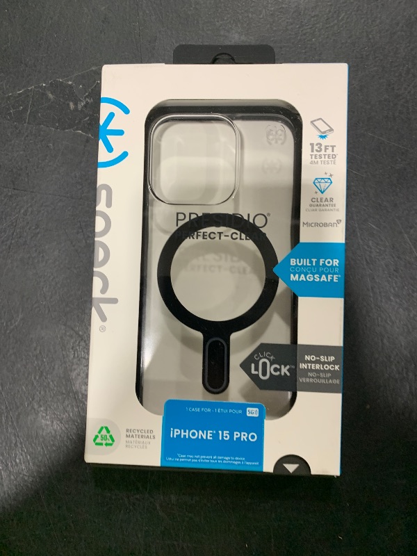 Photo 1 of Speck Clear iPhone 15 Pro Case - ClickLock No-Slip Interlock, Built for MagSafe, Drop Protection - Scratch Resistant, Anti-Yellowing, 6.1 Inch Phone Case - Presidio Clear/Frosted Black