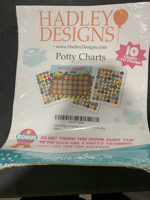 Photo 1 of Hadley Designs Potty Training Chart for Boys with Fun Reward Stickers – 10 Potty Chart for Toddlers Boys, 8.5x11" Potty Training Sticker Chart for Toilet Success, Construction Reward Chart for Kids
