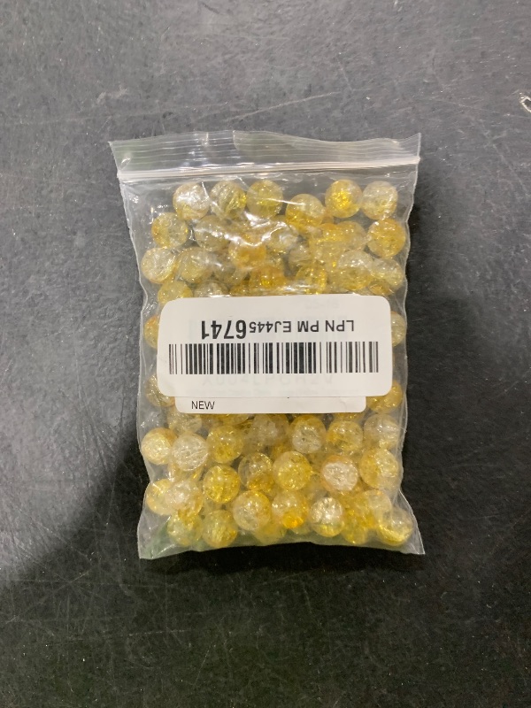 Photo 1 of 100Pcs Crackle Glass Beads 10mm Crystal Beads for Jewelry Making Round Spacer Beads Crafts Beads Bulk Beads for Necklace Bracelet Earrings DIY Jewelry Decoration (Yellow Transparent)