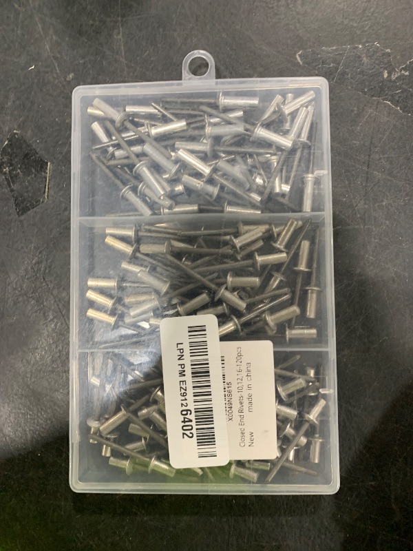 Photo 1 of ALLCLEAN 120Pcs 3/16" x 3/8",1/2",5/8" Closed End Aluminum Blind Rivets with Steel Mandrel,4.8 x 10 12 16mm Pop Rivets Dome Head 3 Size