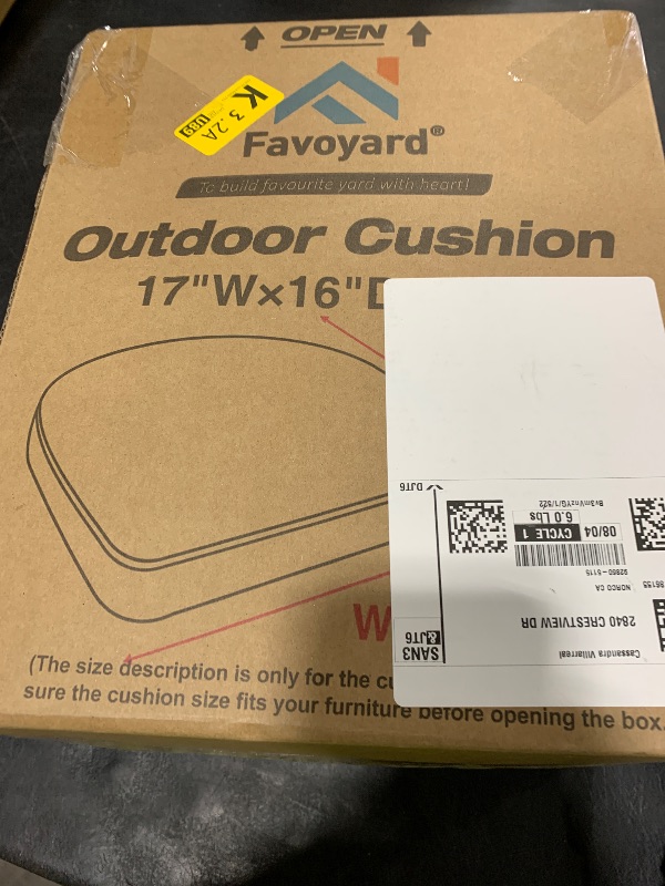 Photo 1 of Favoyard Outdoor Chair Cushions 17"x16"x2" Set of 4 Waterproof Seat Cushion for Patio Furniture with 3-Year Fade Resistant Removable Cover Attach Straps Hidden Zipper Round Corner for Yard Garden