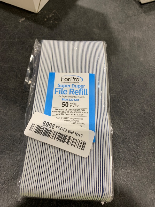 Photo 1 of ForPro Professional Collection Super Duper File System, Blue, 220 Grit, Manicure Nail File Refills, 7” L x .75“ W, 50-Count
