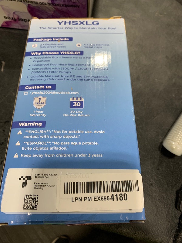 Photo 1 of Pool Hoses for Above Ground Pools, 1.25 x 51 Inch Hose for Filter Pump, Compatible with Filter Pump 607, 637 (2 Hoses + 4 Metal Clamps)