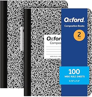 Photo 1 of Oxford Composition Notebooks, 9-3/4 x 7-1/2 Inch School Journals, Wide Ruled Paper, Black Marble Covers, 100 Sheets per Book, 2 Pack (1002516)
