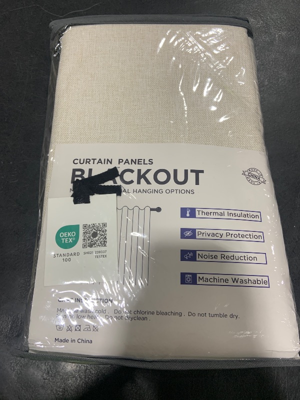 Photo 1 of 100% Blackout Shield Linen Blackout Curtains for Bedroom 84 Inches Long, Back Tab/Rod Pocket Living Room Drapes, Thermal Insulated Blackout Curtains 2 Panels Set, 50" W x 84" L, Cream