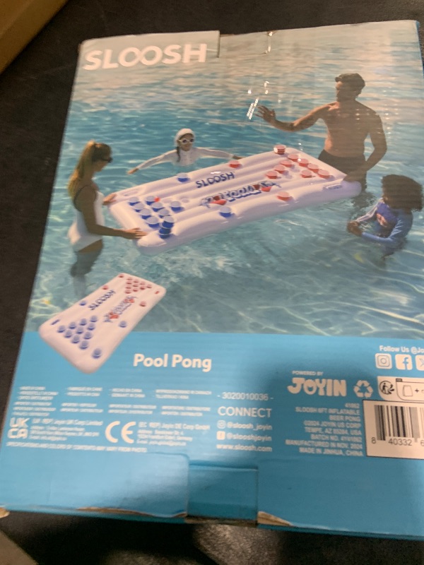 Photo 1 of SLOOSH Pool Toys Games Set - Pong Toss Game Water Toys for Adults Kids Family Games, Inflatable Floats Lounge Raft Floating Swimming Pool Accessories 6x3 FT Table with 10 Pong Balls for Parties