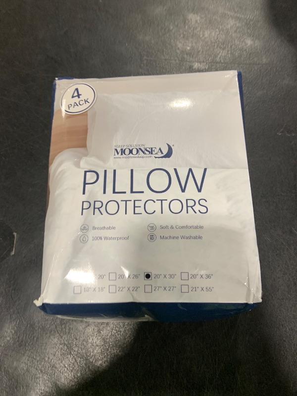 Photo 1 of Queen Pillow Protectors with Zipper 4 Pack Queen Size 20 x 30 inch Waterproof Pillow Case Protector Down Feather Proof Pillow Covers Encasement Pillow Case White