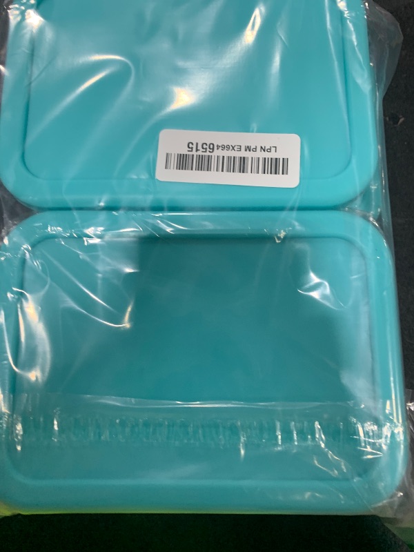 Photo 1 of Nuogo 4 Pcs 3.5 Cup Silicone Freezer Trays with Lid Soup Freezer Containers Reusable Silicone Molds Rectangle Containers Freezing Ice Trays for Soups Sauces Stews Curries, Lake Blue
