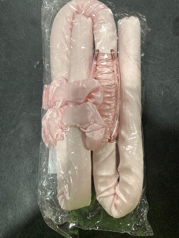 Photo 1 of Heatless Curling Rod Headband No Heat Silk Ribbon Curling Rod Hair Roller Curls with Hair Claw Clip Lazy Natural Soft Wave DIY Hair Rollers Styling Tool for Sleep in Overnight (Pink)