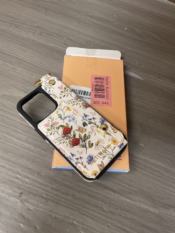 Photo 1 of Petitian for iPhone 13Pro Case with Wallet - Women Girls Cute Girly Aesthetic Unique Design Leather Credit Card Holder Cardholder Stand Wristband for iPhone 13 Pro, Vin Flower