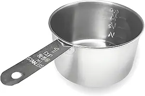 Photo 1 of 1 Cup Stainless Steel Measuring Cup | Sturdy Metal 250 ml | 240 cc | 8 oz | Single Cup for Wet and Dry Ingredients | Great for use as 1 Cup Dog Food Scoop - 1 PK
