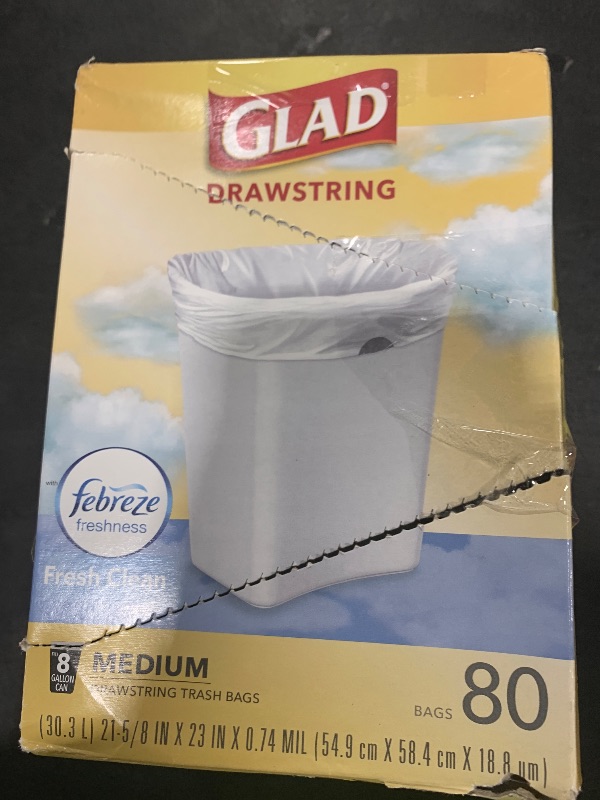 Photo 1 of Glad Medium Trash Bags, 8 Gallon, Febreze Fresh Clean Garbage Bags, With Odor Control and Drawstring, 80 Count