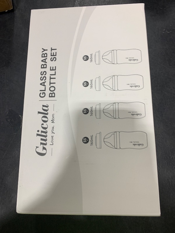 Photo 1 of Gulicola Natural Glass Baby Bottle 4 Pack, Newborn Breastfeeding Bottles Set, Extra Slow Flow Nipples (SS), Anti Colic, 0 Months+, 5 oz - White