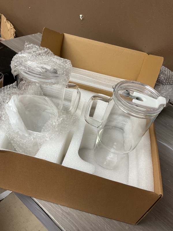Photo 1 of SEE NOTES LOOK AT PICTURES……BGRAING 2 Pack Glass Cups with Lids and Straws Large 40 oz Glass Tumbler with Handle Clear Reusable Iced Coffee Cups, with Bamboo Lid & Plastic Lid, BPA Free, Wide Mouth for Hot/Cold Drinks