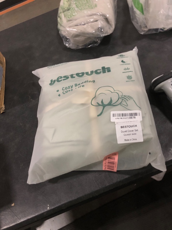 Photo 1 of BESTOUCH Duvet Cover Set 100% Washed Cotton Linen Feel Super Soft Comfortable Chic Lightweight 3 PCs Home Bedding Set Sage Green Queen