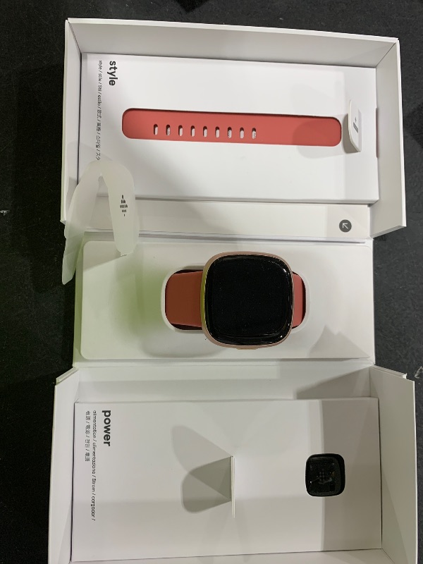 Photo 1 of Fitbit Versa 4 Fitness Smartwatch with Daily Readiness, GPS, 24/7 Heart Rate, 40+ Exercise Modes, Sleep Tracking and more, Pink Sand/Copper Rose, One Size (S & L Bands Included)