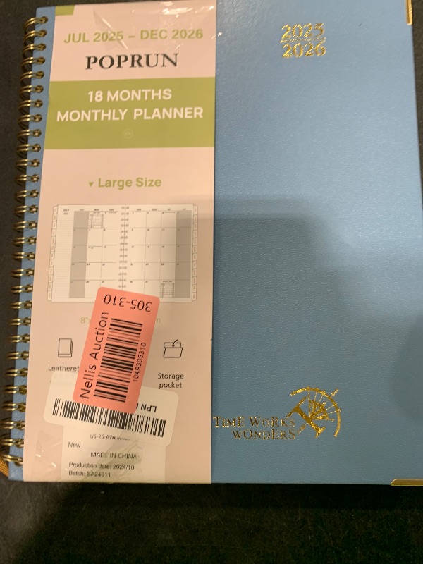 Photo 1 of POPRUN Monthly Planner 2025-2026 Spiral Hardcover (8'' x 10''), 18 Months Calendar (Jul.2025 - Dec.2026)- 2 Pages per Month with Dotted Note Pages, Sunday Start, Laminated Tab - Haze Blue