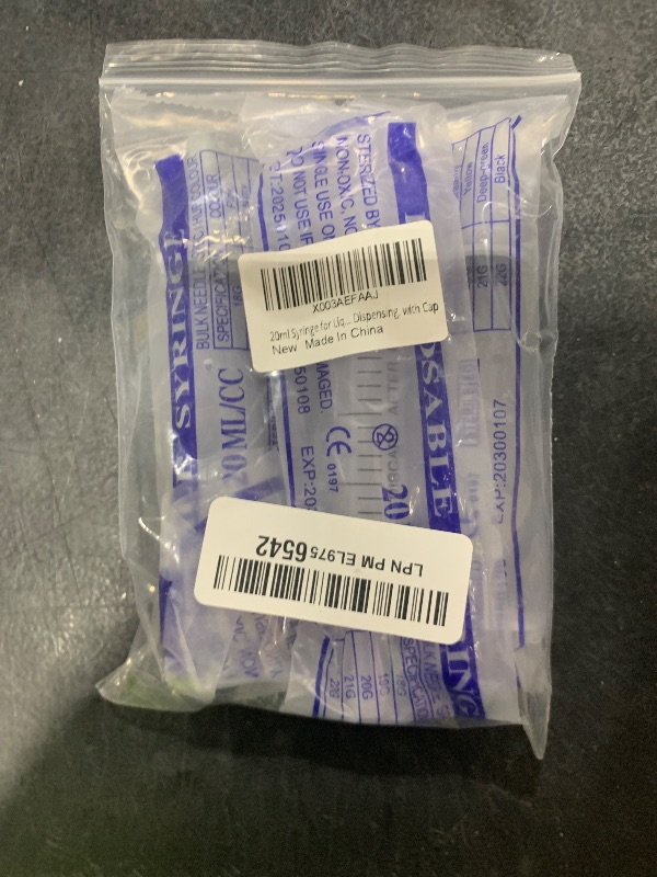 Photo 1 of 20ml Syringe for Liquid, Oral, Scientific Labs, Measurement, Dispensing, with Cap- 3 Pack 20ml Syringes