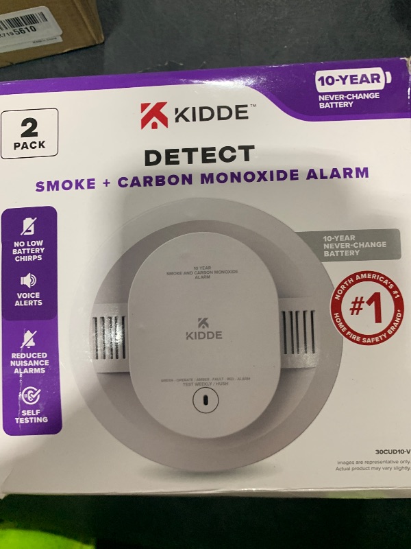 Photo 1 of Kidde  & Carbon Monoxide Detector, 10-Year Battery Powered, Voice Alerts, LED Warning Light Indicators, 2 Pack