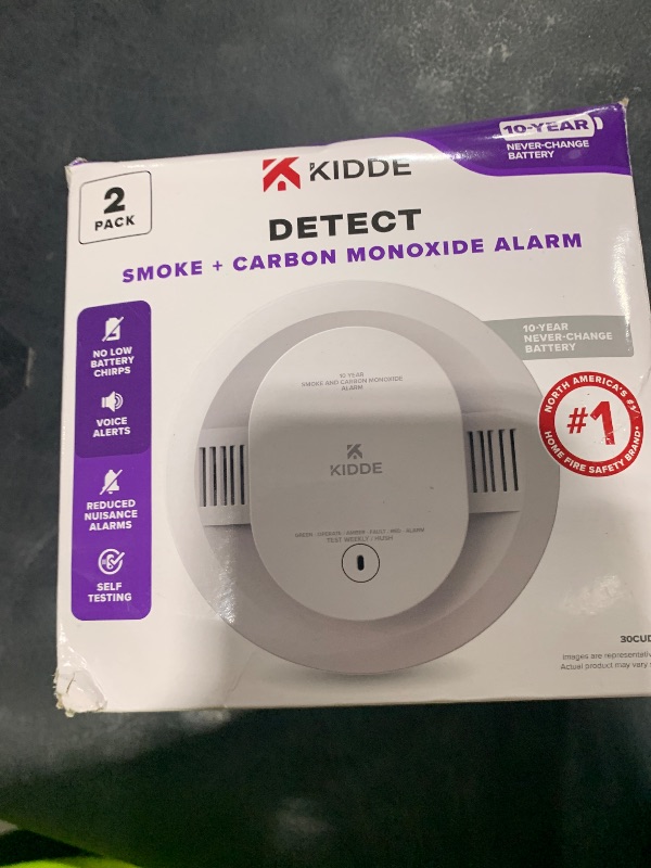 Photo 1 of Kidde  & Carbon Monoxide Detector, 10-Year Battery Powered, Voice Alerts, LED Warning Light Indicators, 2 Pack