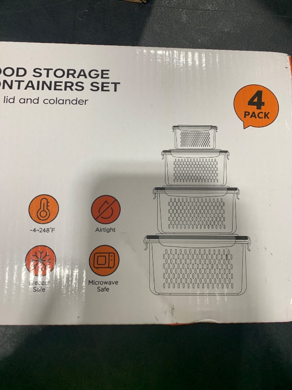 Photo 1 of 4 PCS Fruit Storage Containers for Fridge, Produce Containers for Fridge with Removable Colander, All-In-One Fruit Washing Bowl with Strainer Microwave/Dishwasher Safe for Salad Berry Lettuce Keeper