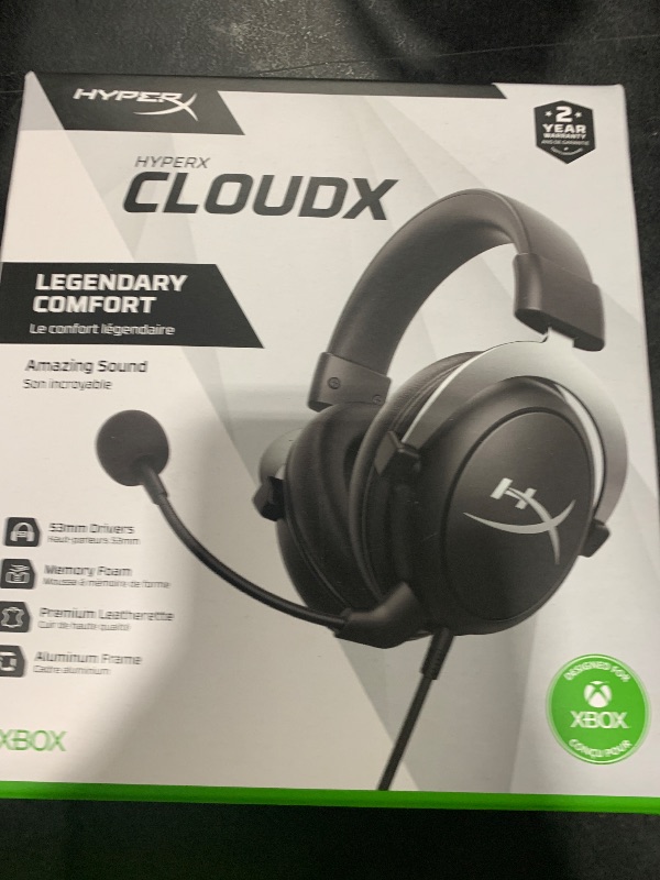 Photo 1 of HyperX CloudX, Official Xbox Licensed Gaming Headset, Compatible with Xbox One and Series X|S, Memory Foam Ear Cushions, Detachable Noise-Cancelling Mic, in-line Audio Controls,Black/ Silver