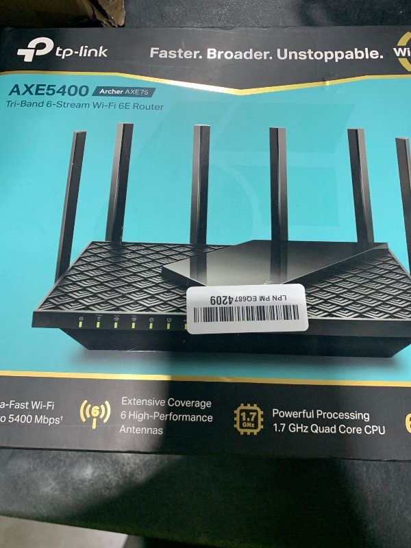View 2 of TP-Link AXE5400 Tri-Band WiFi 6E Router (Archer AXE75)- Gigabit Wireless Internet for Gaming, VPN, OneMesh, WPA3