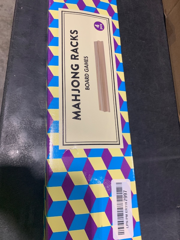 Photo 1 of Offelec Upgraded Mahjong Racks with Pushers, Set of 4 Trays for American Mahjong Games, Wooden Holders for Mahjong, Mexican Train, Dominoes (Includes Magnetically Attached Mahjong Pushers)