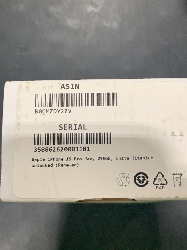 Photo 1 of Apple iPhone 15 Pro Max, 256GB, White Titanium - Unlocked (Renewed)