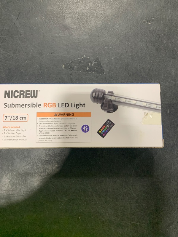 Photo 1 of NICREW LED Aquarium Light, 7 Inches Submersible Fish Tank Light, Waterproof Underwater Light with Multicolor Option