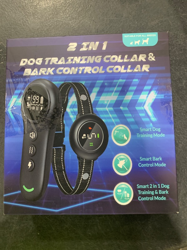 Photo 1 of 2-in-1 Dog Shock Collar & Dog Bark Collar - Smart Anti Barking Dog Training Collar with 5 Adjustable Sensitivity & 3300FT Remote for All Breeds IP67 Waterproof Rechargeable E-Collar (Orange)
