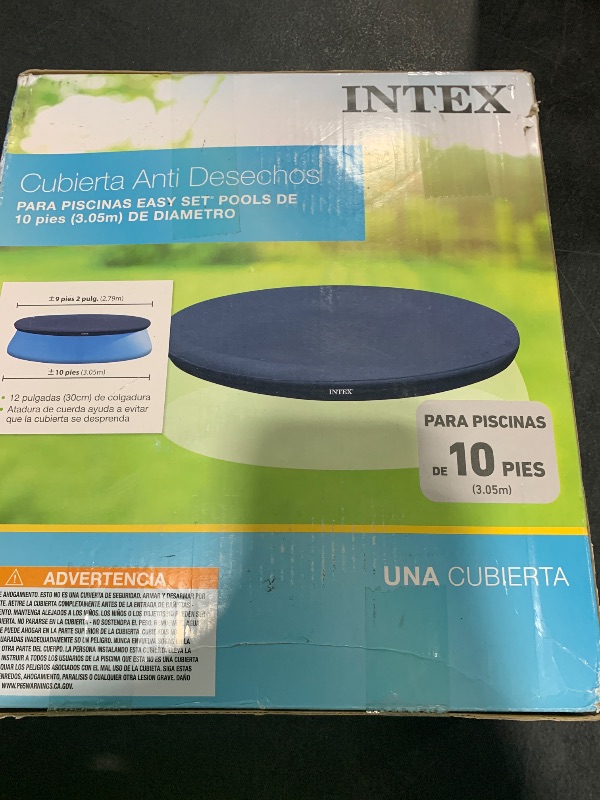 Photo 1 of Intex 28021E Pool Cover: For 10ft Round Easy Set Pools – Includes Rope Tie – Drain Holes – 12in Overhang – Snug Fit
