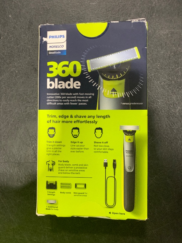 Photo 1 of Philips Norelco OneBlade 360 Hybrid Face + Body, Electric Beard Trimmer, Shaver and Body Groomer, with 360 Blade Technology, 1x 360 Blade for Face, 5in1 Adjustable Comb, 1x Body Kit, Model QP2834/70