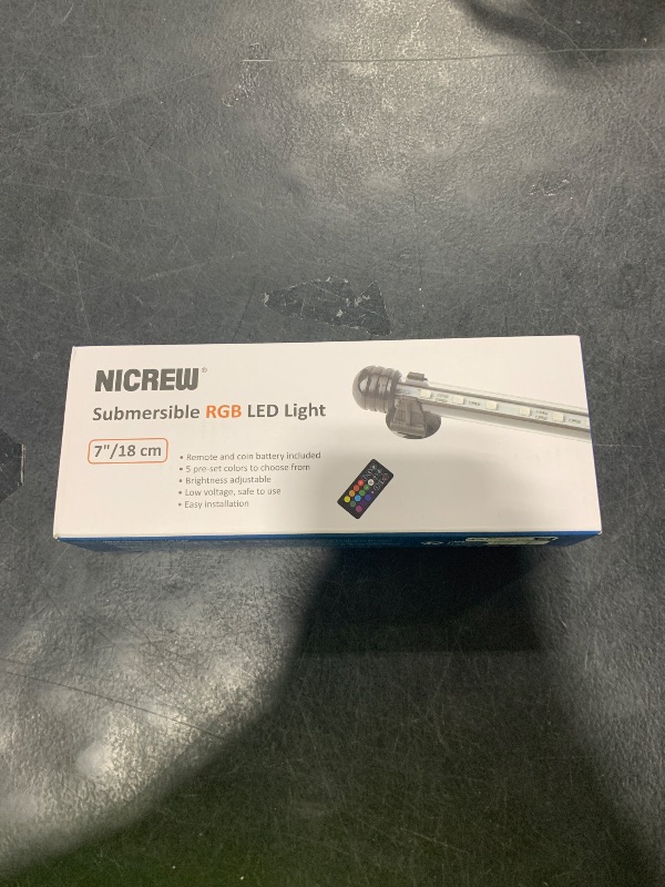 Photo 1 of NICREW LED Aquarium Light, 7 Inches Submersible Fish Tank Light, Waterproof Underwater Light with Multicolor Option