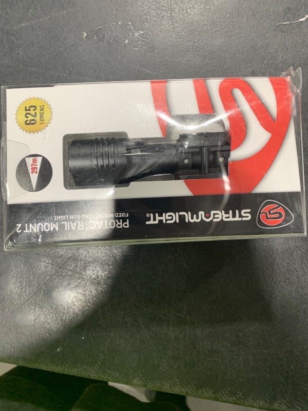 Photo 1 of Streamlight 88059 ProTac Rail Mount 2 625-Lumen Weapon Light with CR123A Batteries and Remote Pressure Switch, Tail Switch, Clips, Black, Box