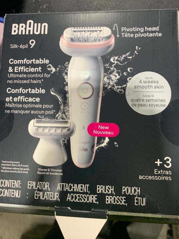 Photo 1 of Braun Epilator Silk-épil 9, Hair Removal Device, Women Shaver & Trimmer, Pivoting Head, Wet and Dry Epilator, Includes Shaver Head and Trimmer Comb, SES9-030