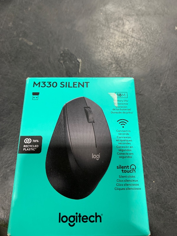 Photo 1 of Logitech M330 SILENT Wireless Mouse, 2.4GHz with USB Receiver, Optical Tracking, Quiet & Lightweight, Long Battery Life, for PC, Mac, Laptop, Chromebook - Black