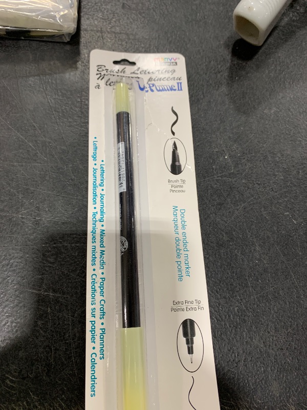 Photo 1 of Uchida 1122-C-42 Marvy Extra Fine Tip Le Plume II Double Ender Marker Pen, Cream Yellow