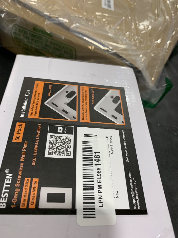 Photo 1 of 50 Pack BESTTEN 1 Gang Screwless Wall Plate, USWP4 Glossy Off White, Decorator Outlet Cover, Light Switch Face Plate, Decorative Receptacle Wallplate, H4.69” x W2.91”