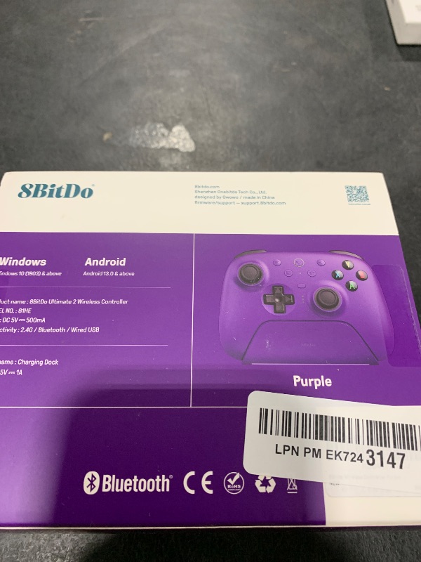 Photo 1 of 8Bitdo Ultimate 2 Wireless Gaming Controller with TMR Joysticks, Switchable Hall Effect/Tactile Triggers, 8Speed Wireless Tech, Charging Dock, RGB Fire Ring for PC & Android - Purper