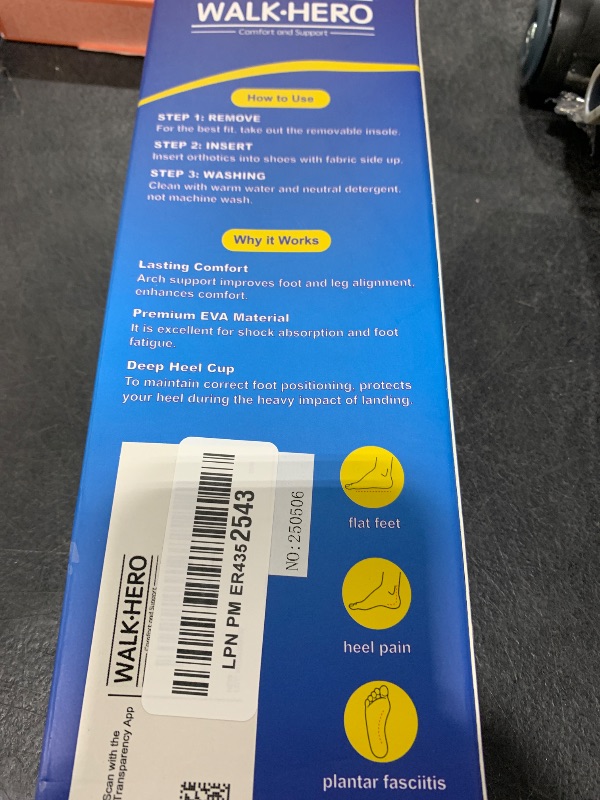 Photo 1 of Inserts Relieve Plantar Fasciitis - Flat Feet Insoles Arch Supports, Orthotic Insoles for Foot Pain Arch Pain Reduce Muscle Fatigue Absorb Shock (Mens 4-4 1/2 | Womens 6-6 1/2)