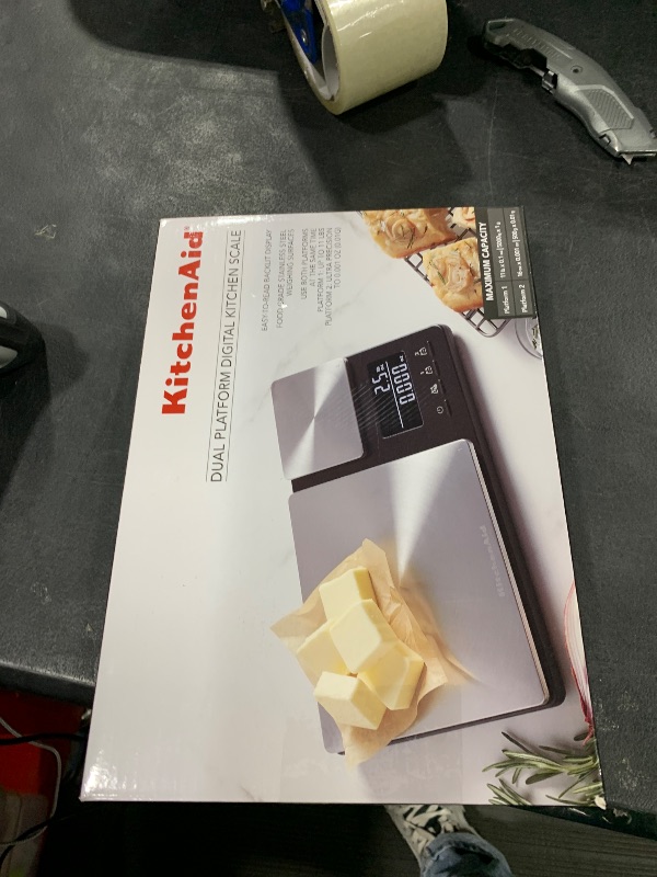Photo 1 of KitchenAid KQ909 Dual Platform Digital Kitchen and Food Scale, 11 pound capacity and Precision 16oz capacity, Black with Stainless Steel
