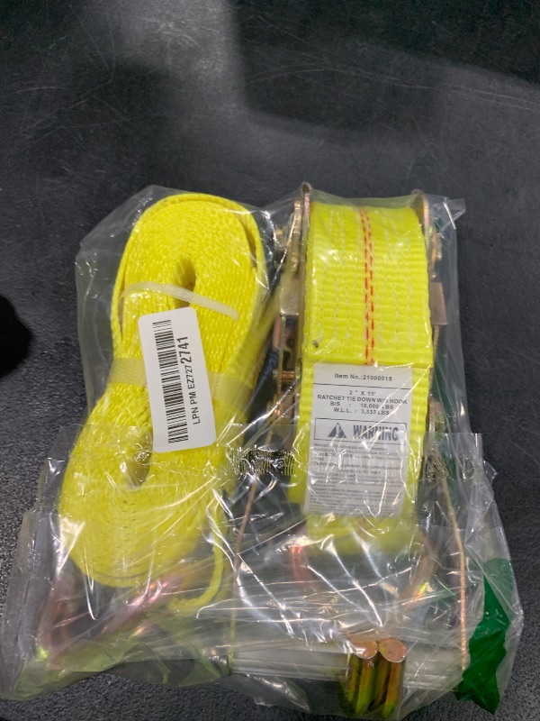 Photo 1 of KJE Ratchet Straps Heavy Duty(4 Pack), 2" x 15' Ratchet Strap 10,000 Lbs Max Break Strength, Tie Down Ratcheting with J-Hook, Cargo Straps for Truck, Trailer, Moving Appliances
